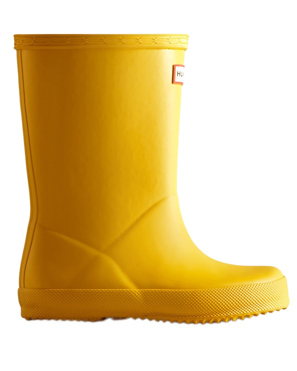 Hunter Yellow coloured Hunter Kids First Classic Wellingtons on white background 