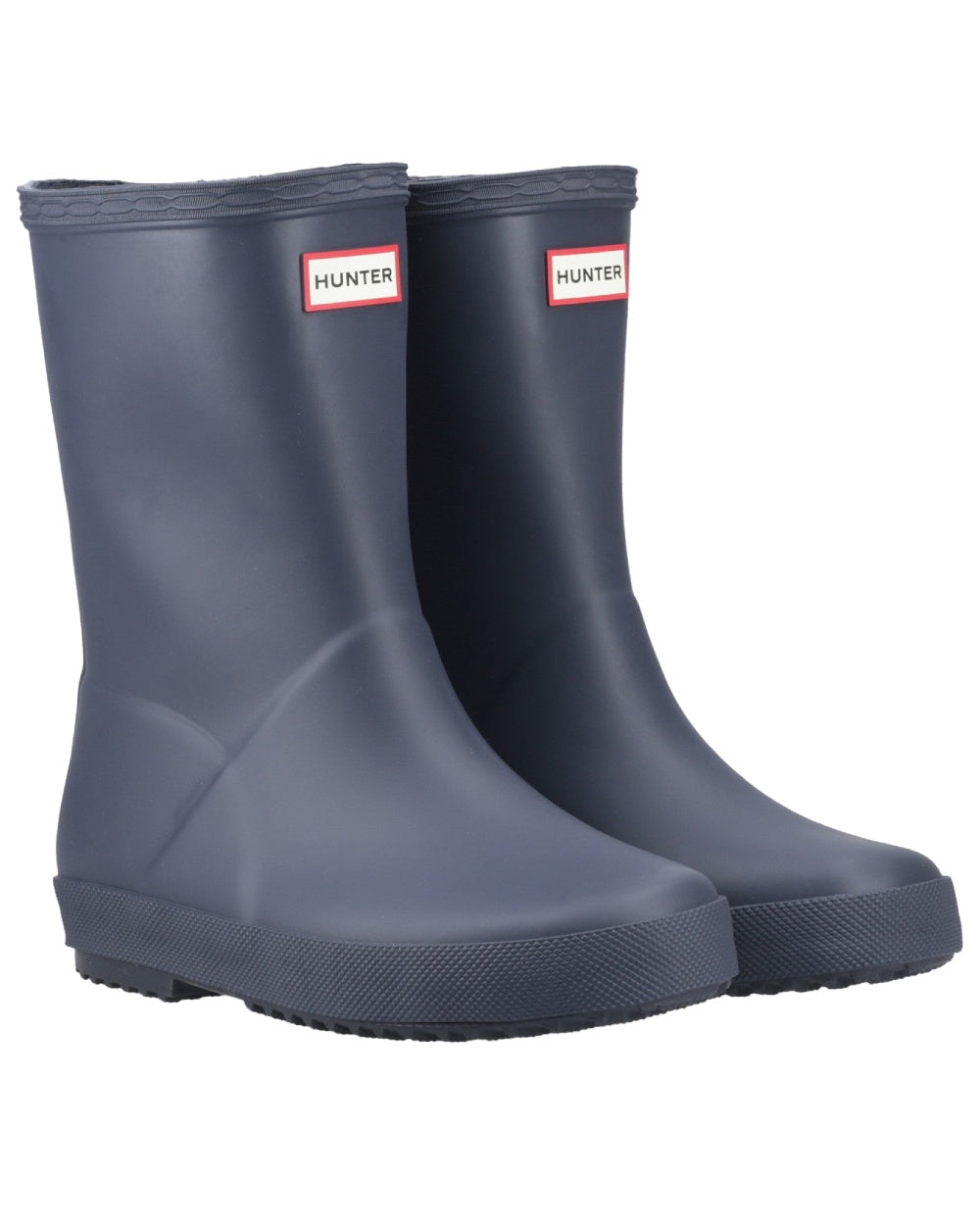 Navy Coloured Hunter Kids First Classic Wellingtons on white background 