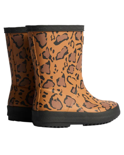 Leopard Print coloured Hunter Kids First Leopard Print Wellington Boots on white background 