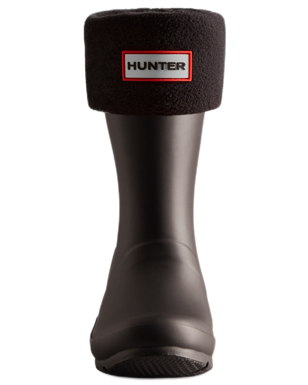 Black coloured Hunter Kids Recycled Fleece Cuff Boot Socks on white background 