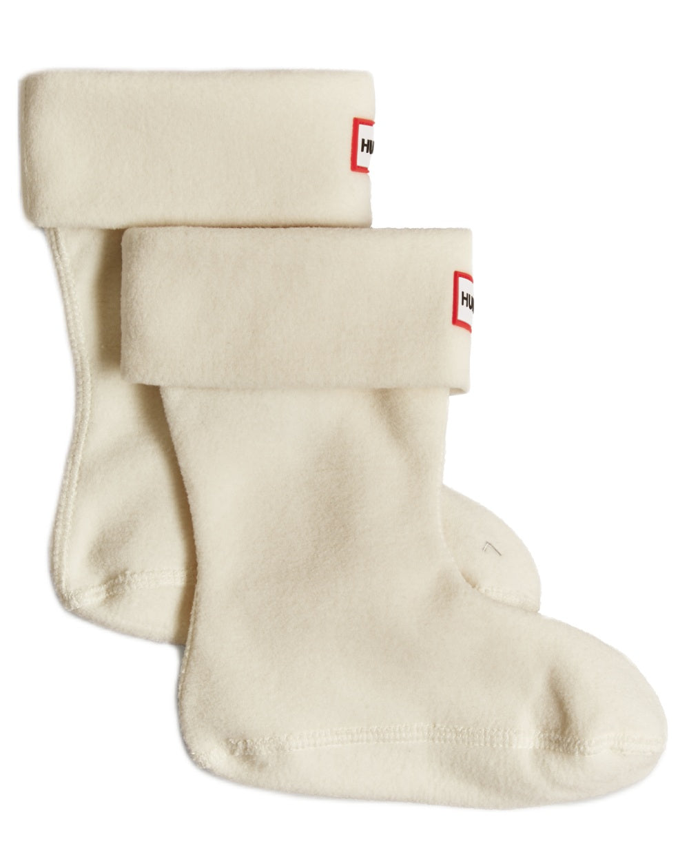 White coloured Hunter Kids Recycled Fleece Cuff Boot Socks on white background 
