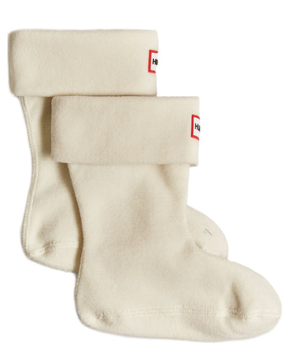 White coloured Hunter Kids Recycled Fleece Cuff Boot Socks on white background 