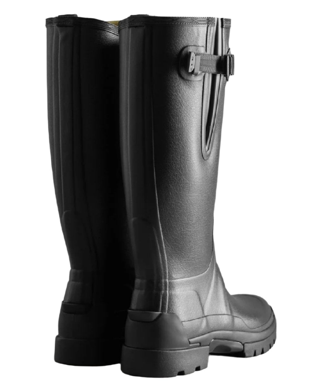 Black coloured Hunter Mens Balmoral Neoprene Adjustable Wellington Boots on white background 