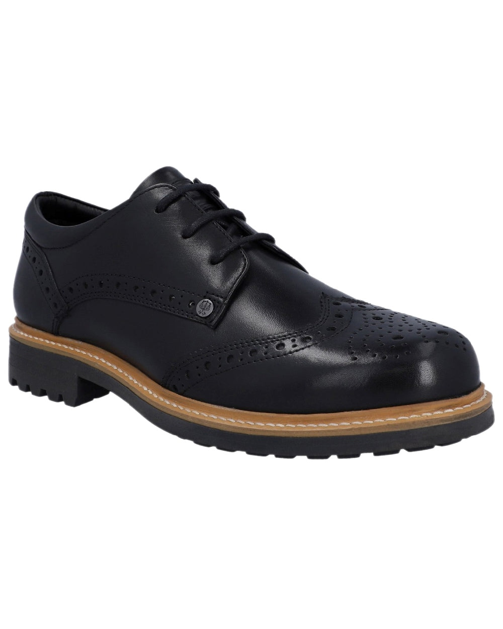 Black Coloured Hunter Mens Cawdor Brogue Gibson Shoes on white background 