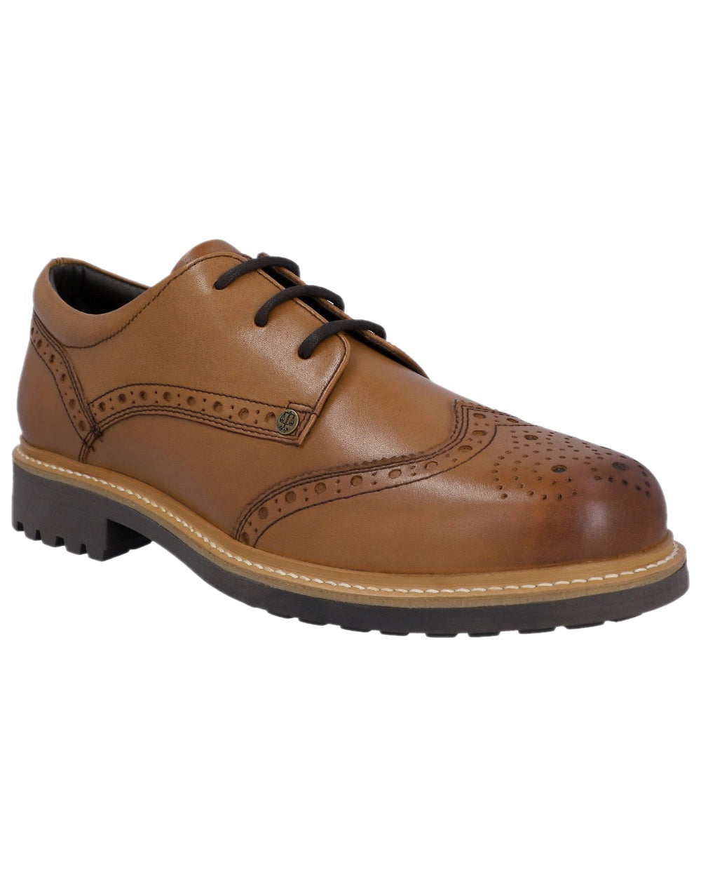 Tan Coloured Hunter Mens Cawdor Brogue Gibson Shoes on white background 