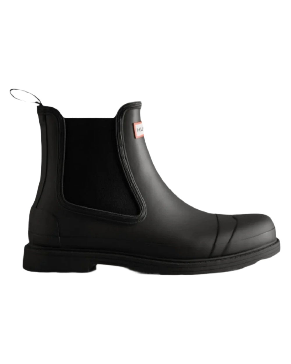 Black coloured Hunter Mens Commando Chelsea Boots on white background 