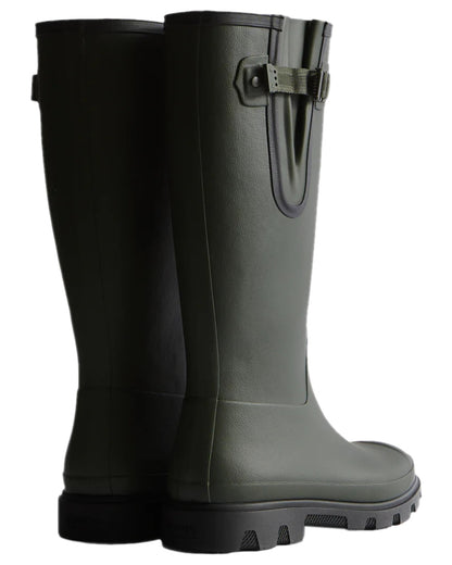Dark Olive Black Coloured Hunter Mens Downpour Adjustable Field Boots on white background 