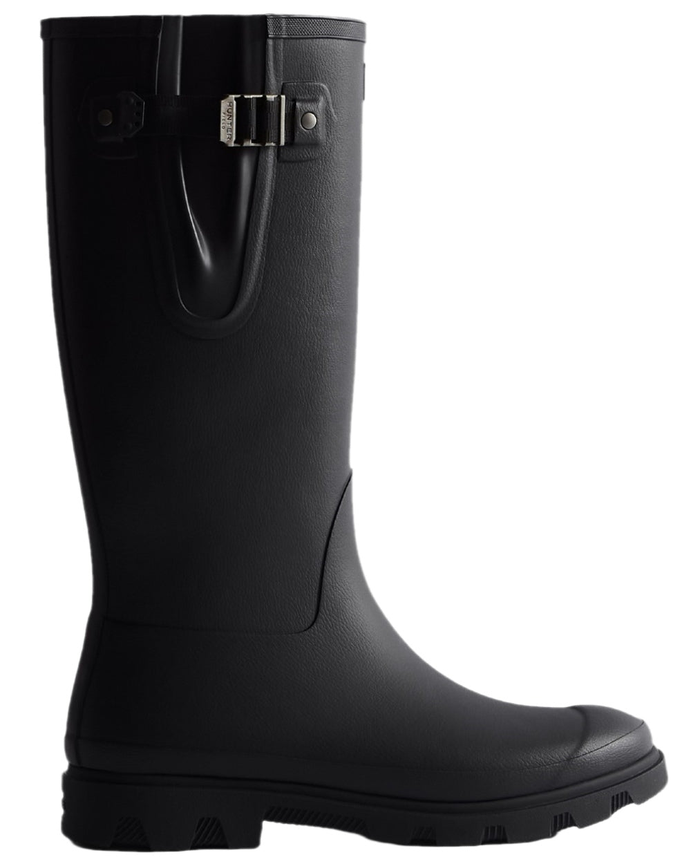 Black Coloured Hunter Mens Downpour Adjustable Tall Boots on white background 