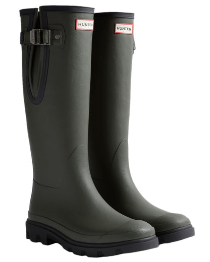 Dark Olive Black Coloured Hunter Mens Downpour Adjustable Tall Boots on white background 