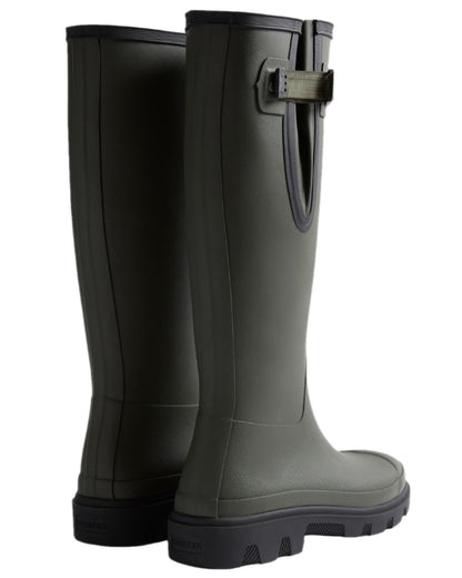 Dark Olive Black Coloured Hunter Mens Downpour Adjustable Tall Boots on white background 