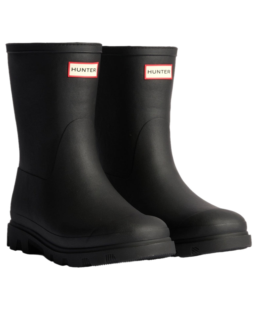 Black Coloured Hunter Mens Downpour Insulated Short Boots on white background 