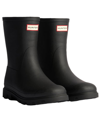 Black Coloured Hunter Mens Downpour Insulated Short Boots on white background 