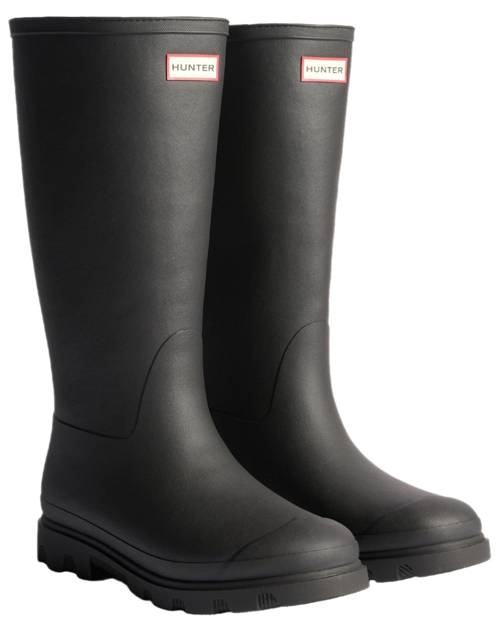 Black Coloured Hunter Mens Downpour Insulated Tall Boots on white background 