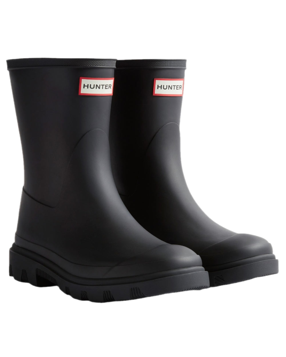 Black Coloured Hunter Mens Downpour Short Boots on white background 