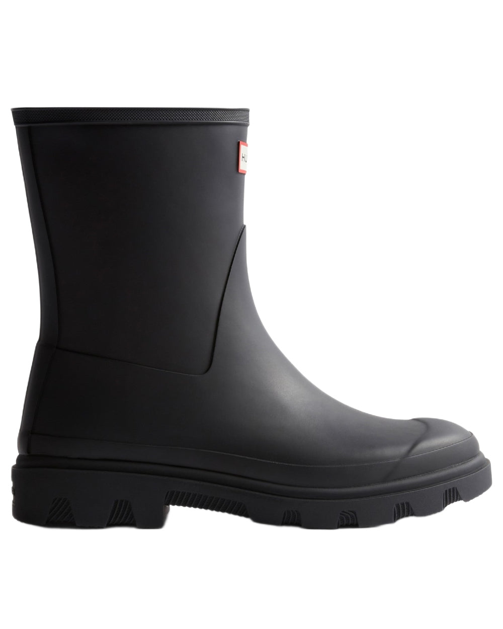 Black Coloured Hunter Mens Downpour Short Boots on white background 