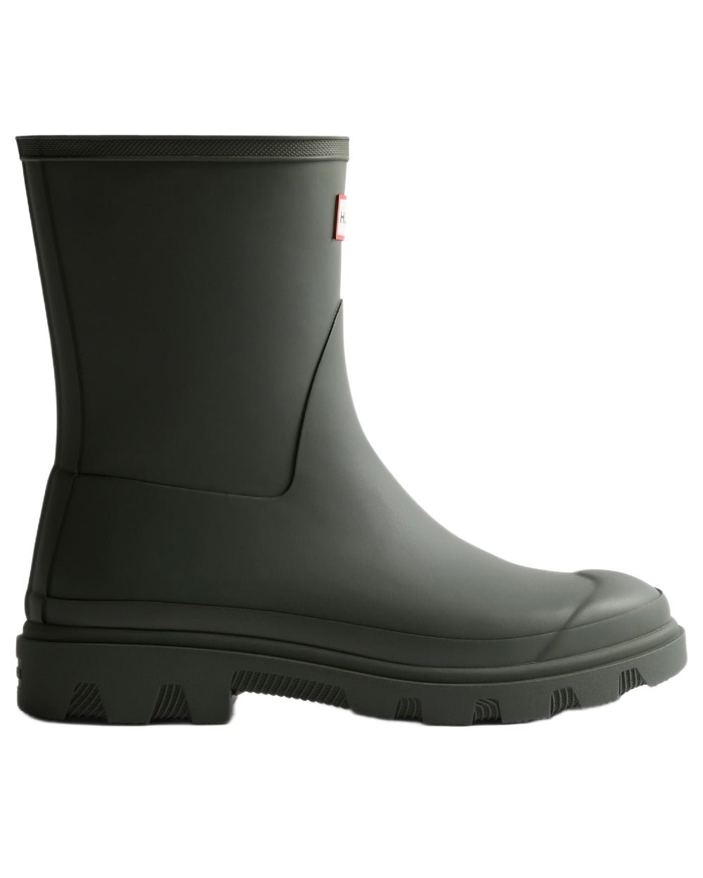 Dark Olive Coloured Hunter Mens Downpour Short Boots on white background 