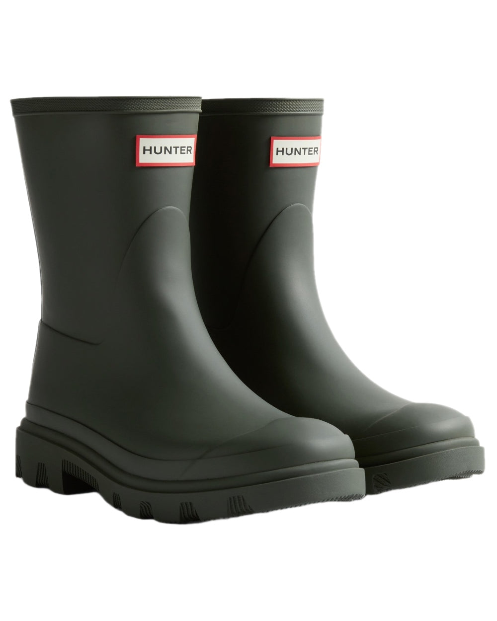 Dark Olive Coloured Hunter Mens Downpour Short Boots on white background 