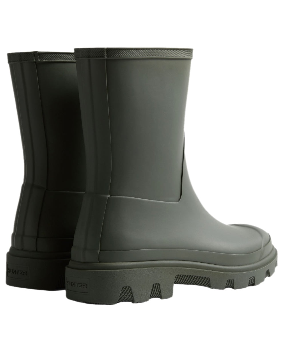 Dark Olive Coloured Hunter Mens Downpour Short Boots on white background 