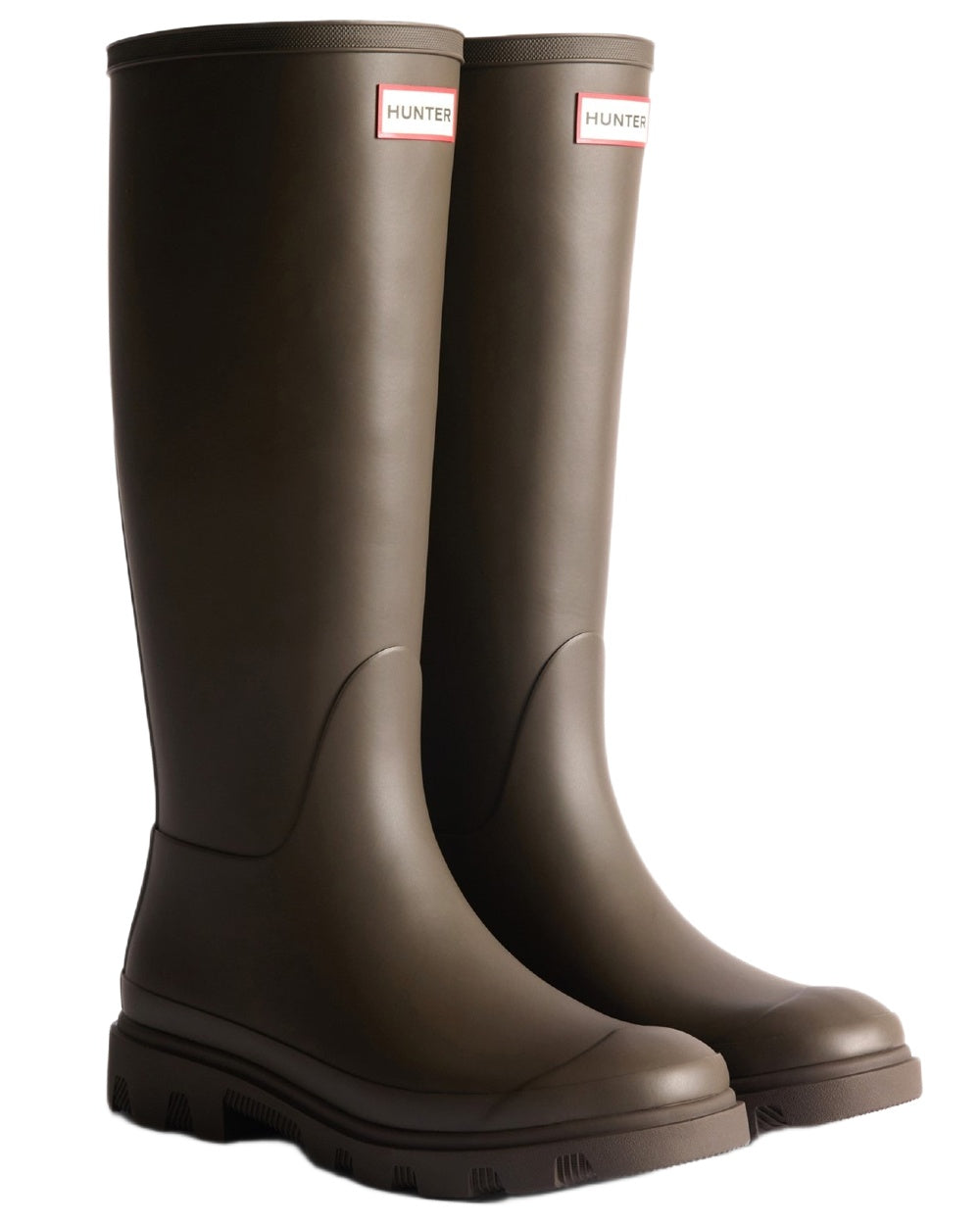 Chocolate Brown Coloured Hunter Mens Downpour Tall Wellingtons on white background 