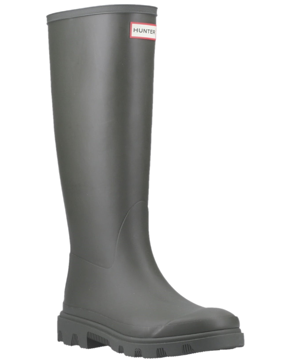 Dark Olive Coloured Hunter Mens Downpour Tall Wellingtons on white background
