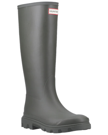 Dark Olive Coloured Hunter Mens Downpour Tall Wellingtons on white background
