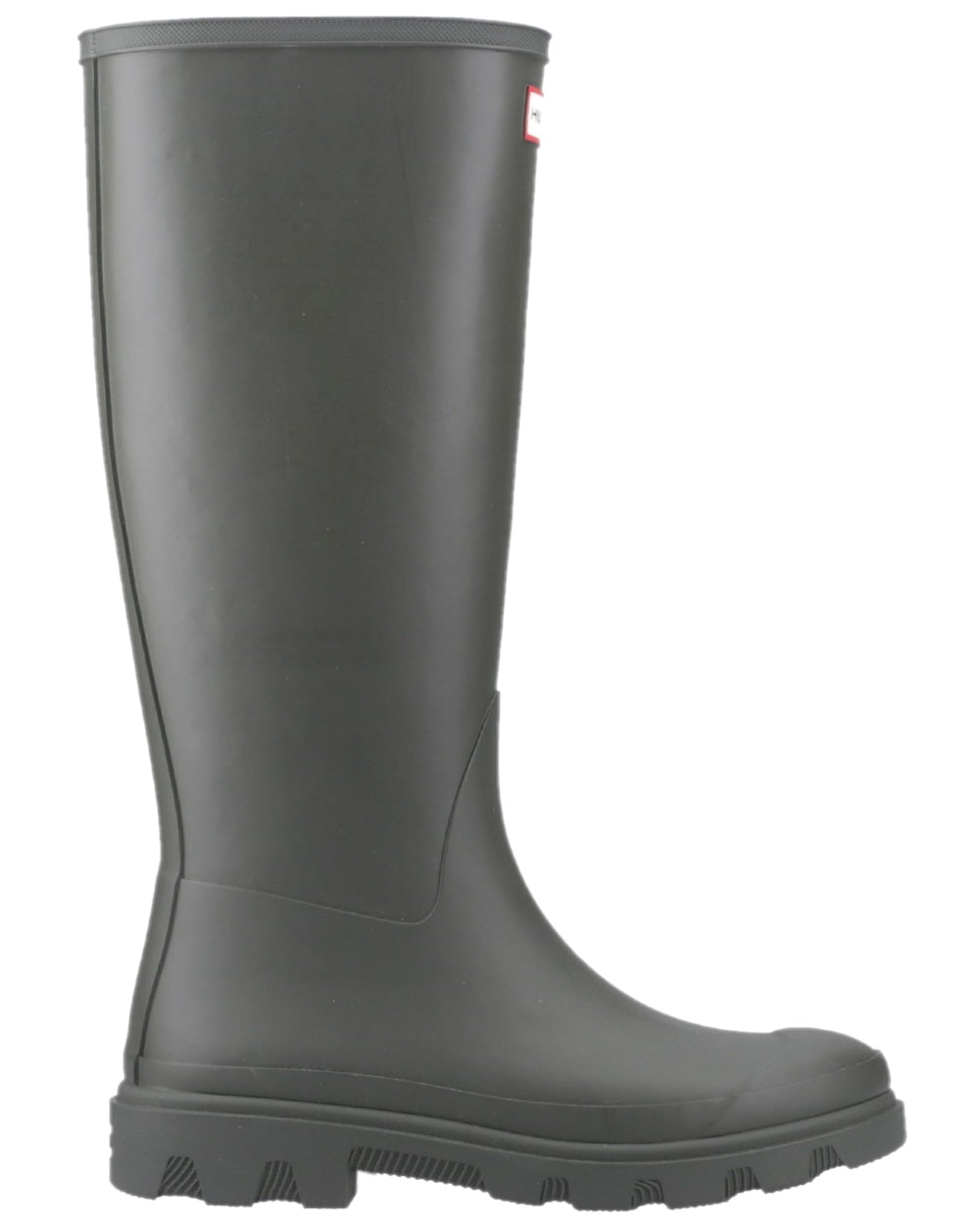 Dark Olive Coloured Hunter Mens Downpour Tall Wellingtons on white background
