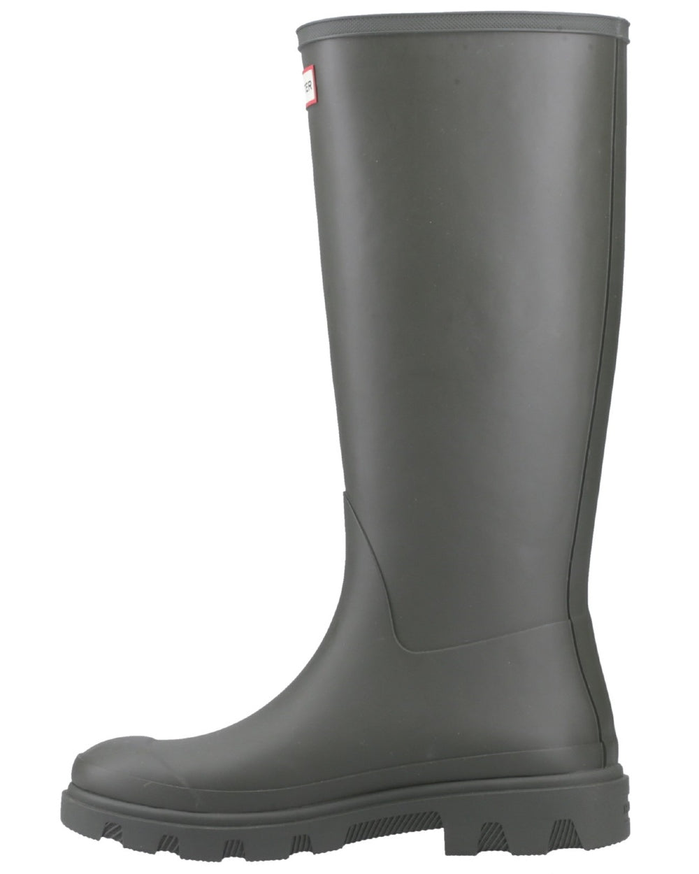 Dark Olive Coloured Hunter Mens Downpour Tall Wellingtons on white background
