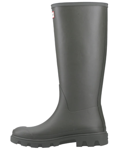 Dark Olive Coloured Hunter Mens Downpour Tall Wellingtons on white background
