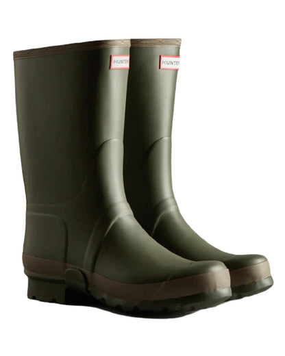 Dark Olive Clay coloured Hunter Mens Gardener Wellington Boots on white background 