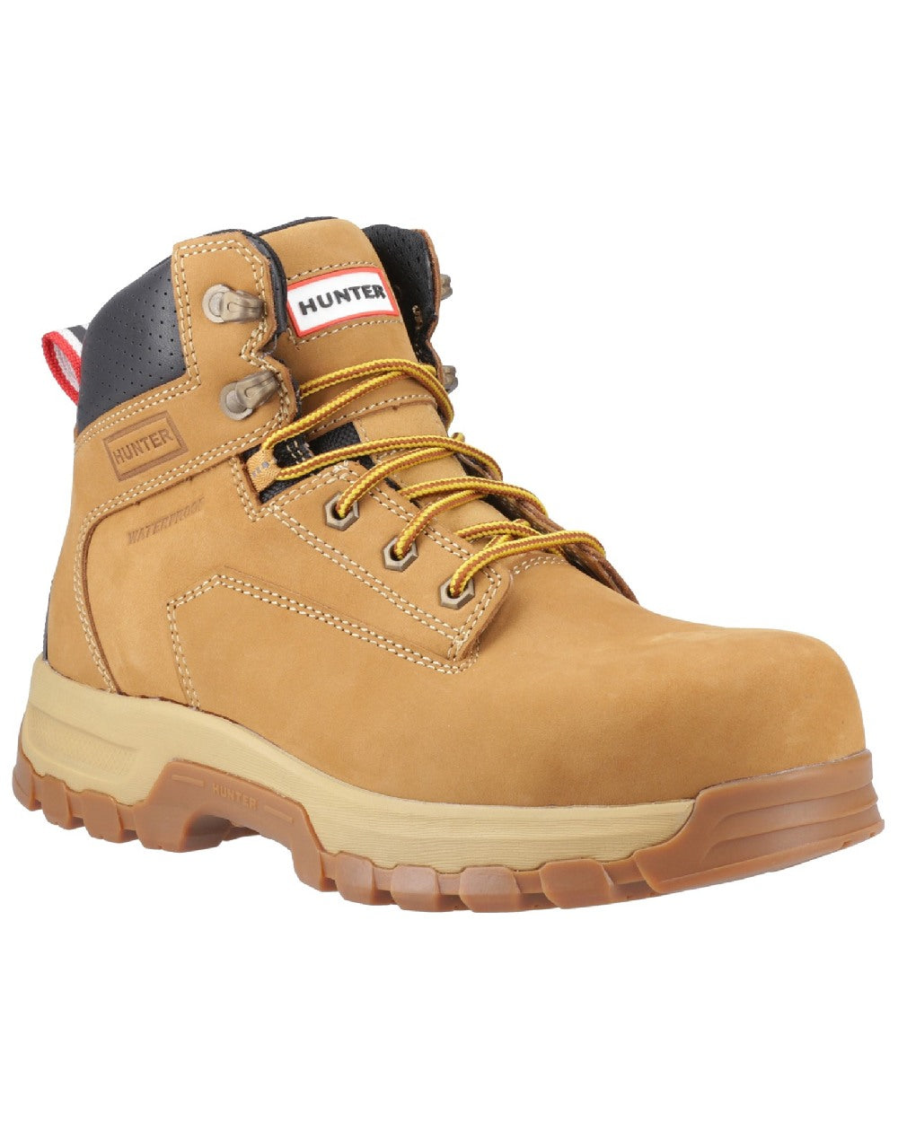 Honey Coloured Hunter Mens Lightning Safety Boots on white background 