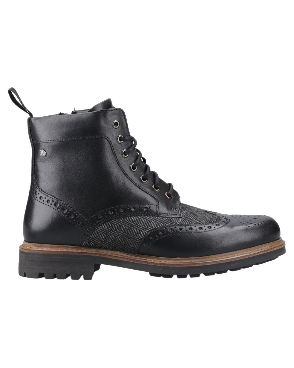 Black coloured Hunter Mens Loch Brogue Ankle Boots on white background 