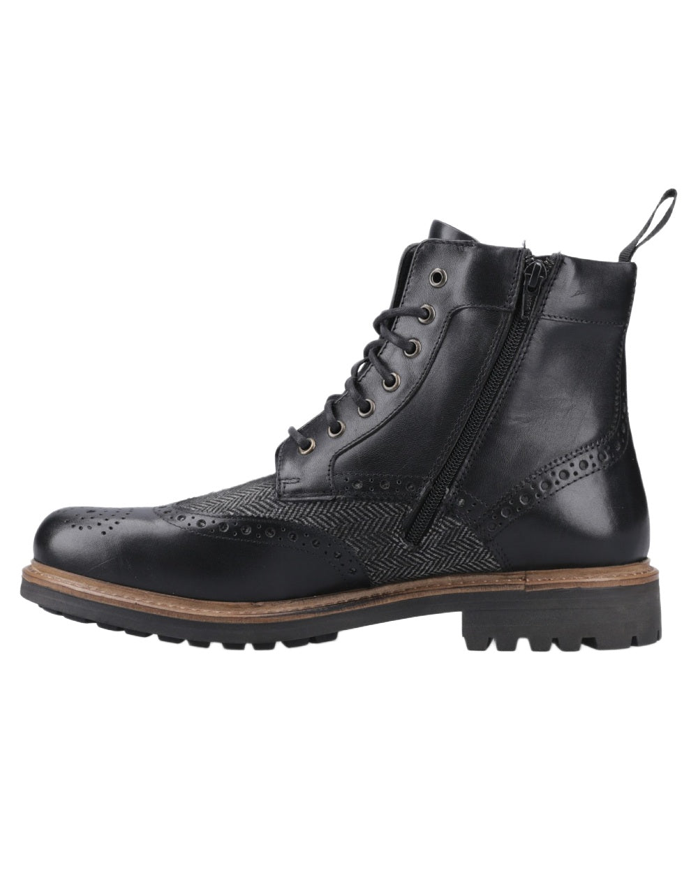 Black coloured Hunter Mens Loch Brogue Ankle Boots on white background 