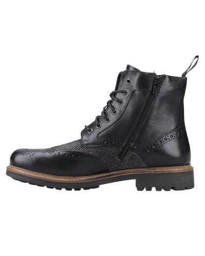 Black coloured Hunter Mens Loch Brogue Ankle Boots on white background 