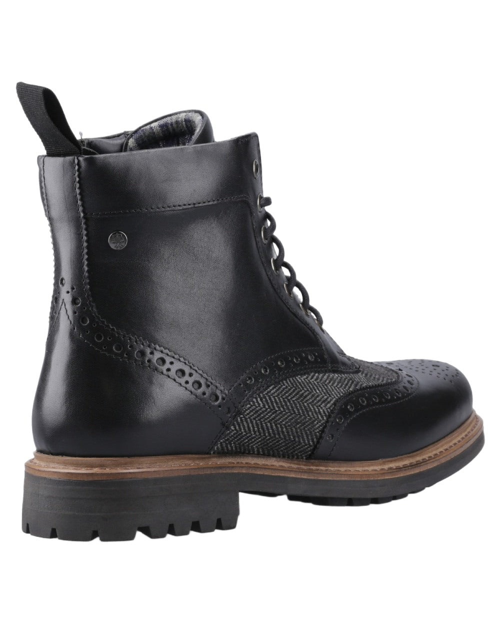 Black coloured Hunter Mens Loch Brogue Ankle Boots on white background 