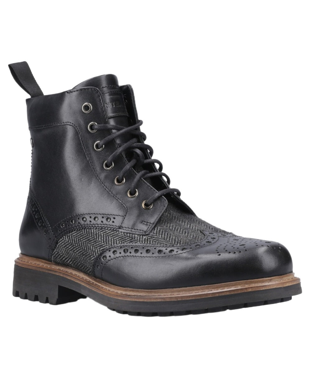 Black coloured Hunter Mens Loch Brogue Ankle Boots on white background 