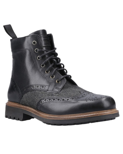 Black coloured Hunter Mens Loch Brogue Ankle Boots on white background 