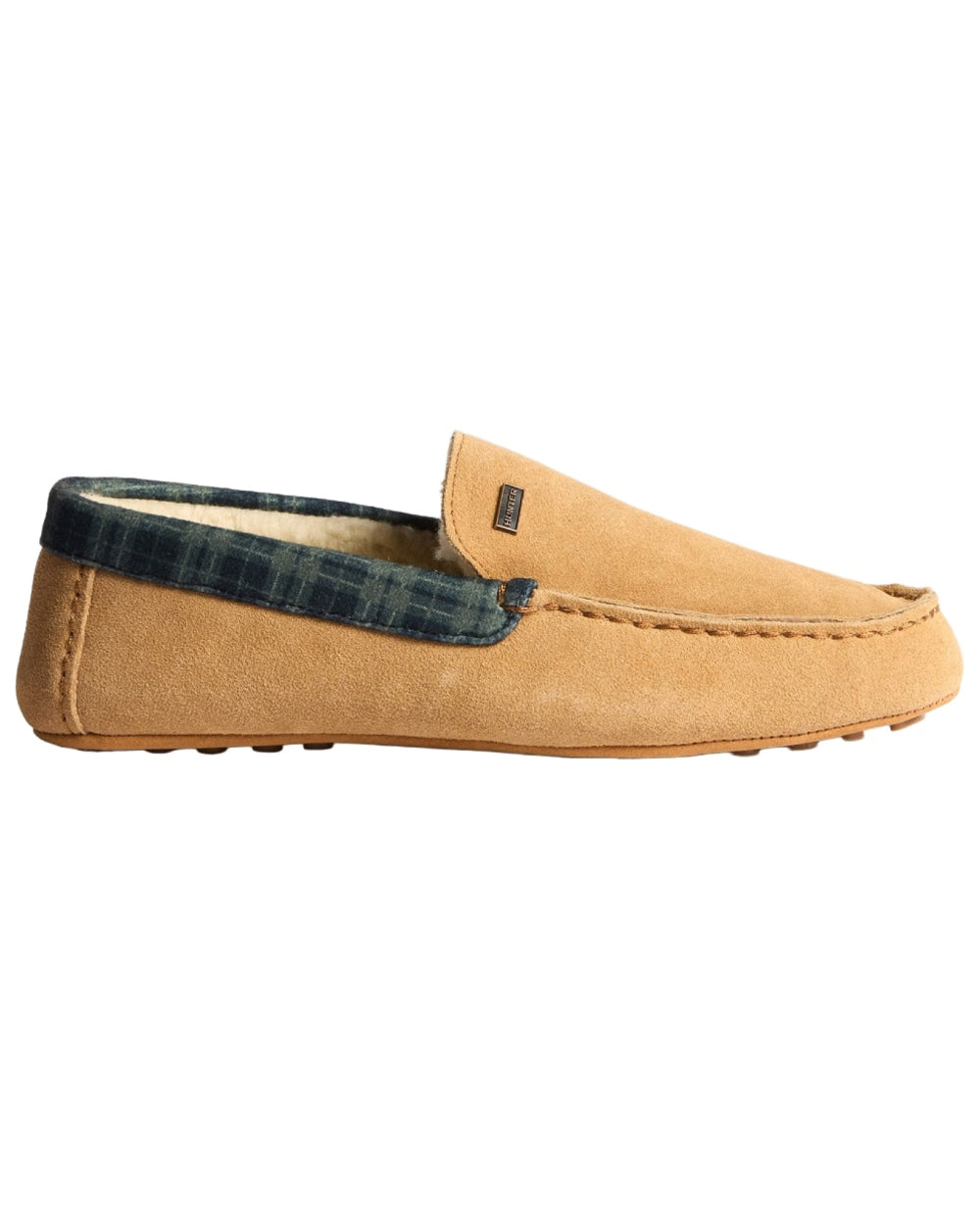 Biscuit Coloured Hunter Mens Moccasin Slippers on white background 