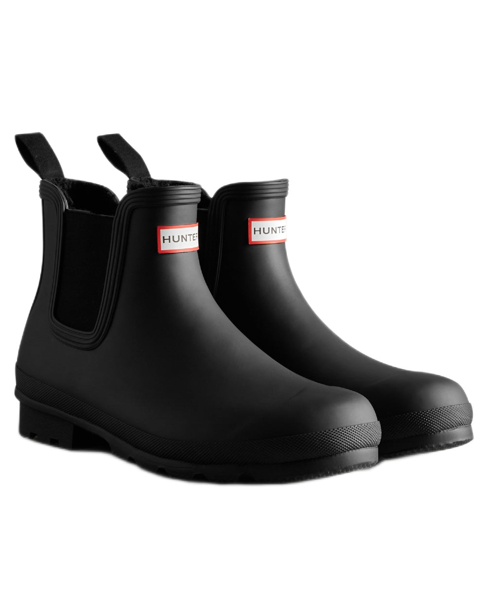 Black coloured Hunter Mens Original Chelsea Insulated Boots on white background 