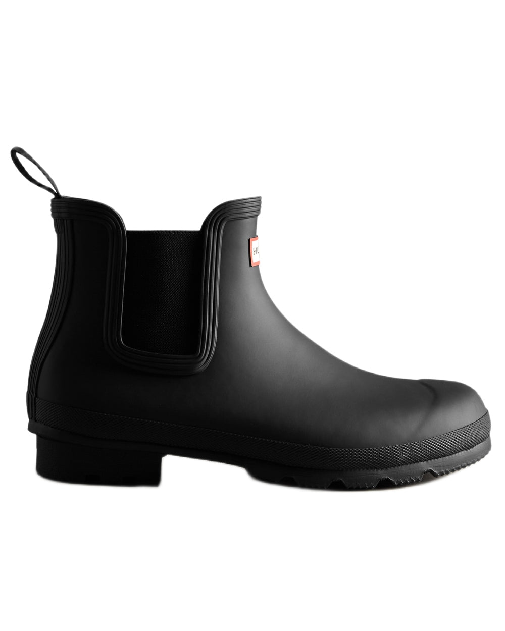 Black coloured Hunter Mens Original Chelsea Insulated Boots on white background 
