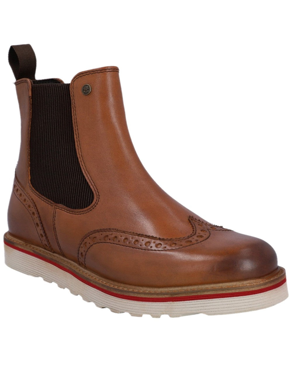 Tan Coloured Hunter Mens Orkney Brogue Dealer Boots on white background 