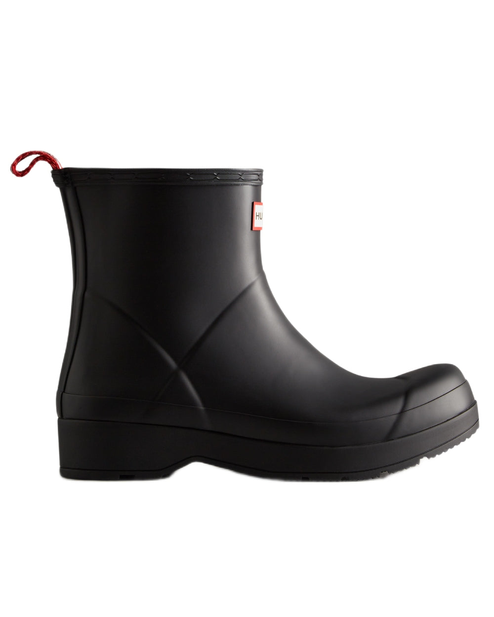 Black coloured Hunter Mens Play Short Wellingtons on white background 