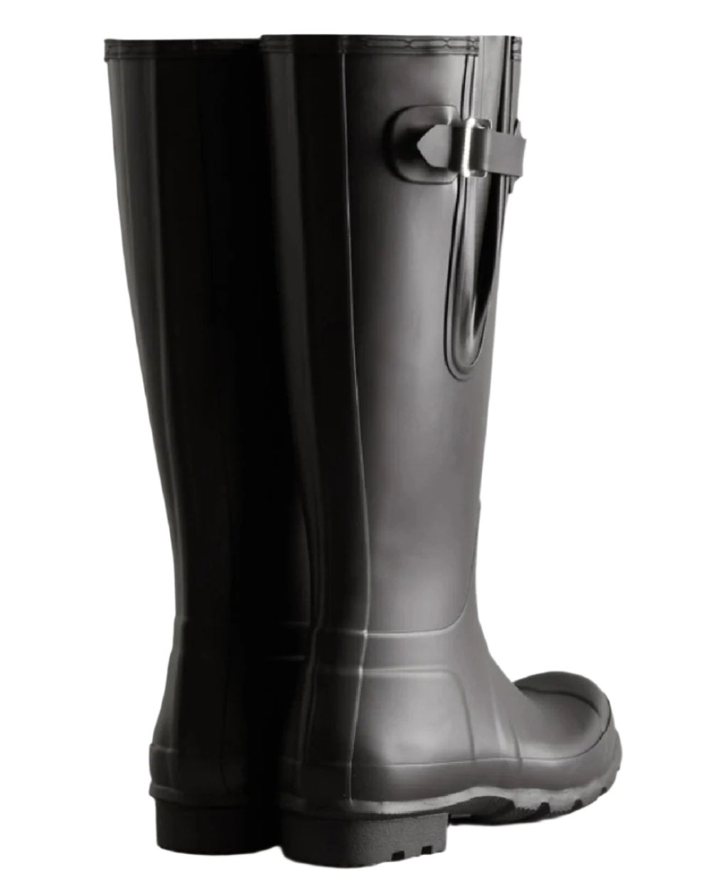 Black coloured Hunter Mens Tall Side Adjustable Wellington Boots on white background 