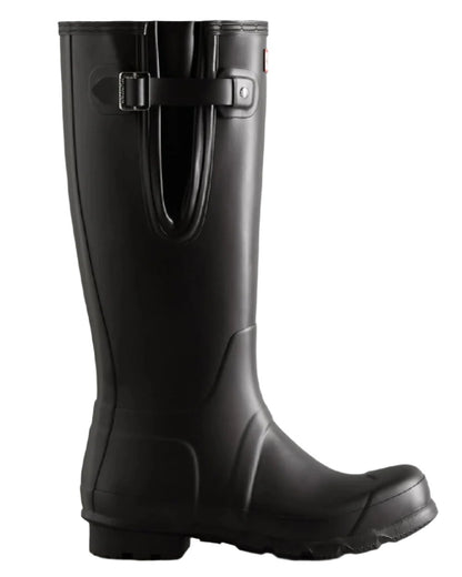 Black coloured Hunter Mens Tall Side Adjustable Wellington Boots on white background 