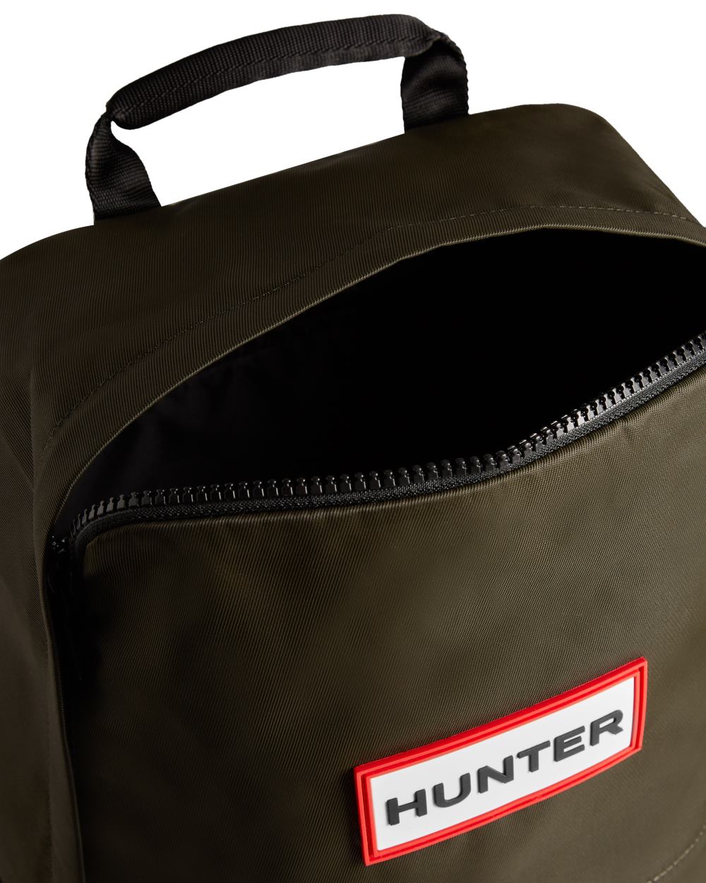 Dark Olive coloured Hunter Nylon Large Backpack on white background 