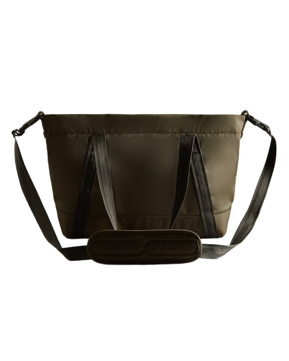 Dark Olive coloured Hunter Nylon Midi Topclip Tote Bag on white background 