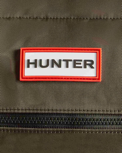 Dark Olive coloured Hunter Nylon Midi Topclip Tote Bag on white background 