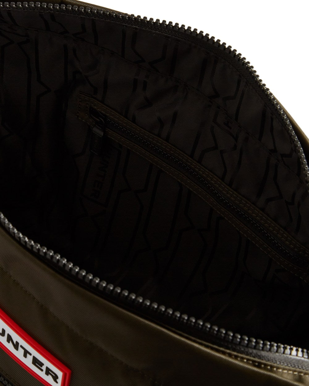 Dark Olive coloured Hunter Nylon Midi Topclip Tote Bag on white background 
