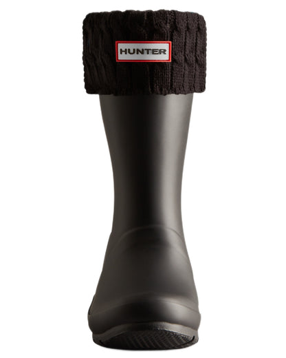 Black coloured Hunter Recycled 6 Stitch Cable Cuff Short Boot Socks on white background 