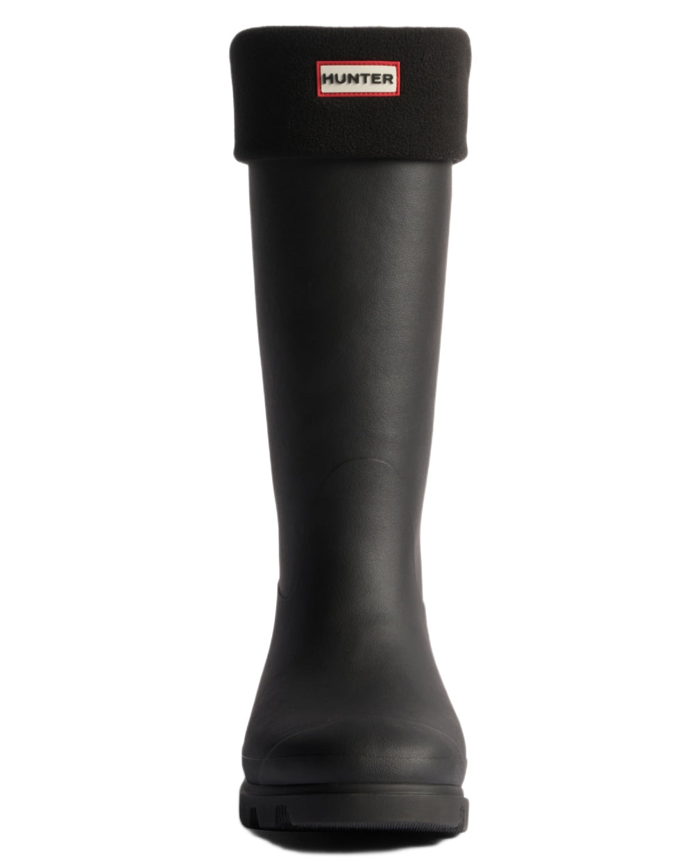 Black coloured Hunter Recycled Downpour Fleece Tall Boot Socks on white background 