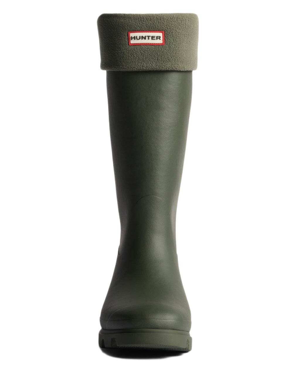 Dark Olive coloured Hunter Recycled Downpour Fleece Tall Boot Socks on white background 
